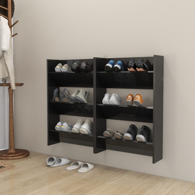 Wand-Schuhschränke 2 Stk. Hochglanz-Schwarz 60x18x90 cm Wand-Schuhschränke 2 Stk. Hochglanz-Schwarz 60x18x90 cm