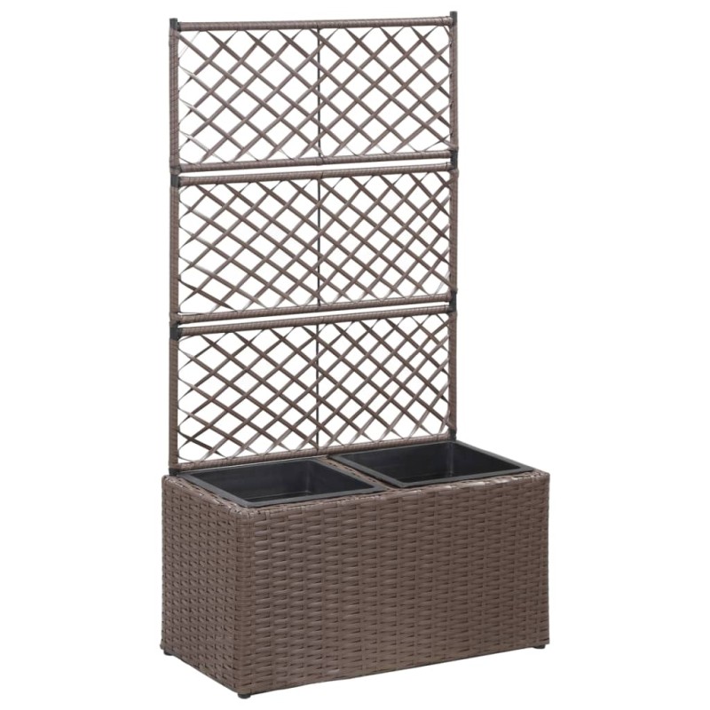 Hochbeet mit Rankgitter 2 Töpfe 58×30×107cm Poly Rattan Braun Hochbeet mit Rankgitter 2 Töpfe 58×30×107cm Poly Rattan Braun