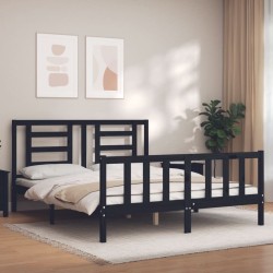 vidaXL Massivholzbett mit Kopfteil Schwarz 160x200 cm