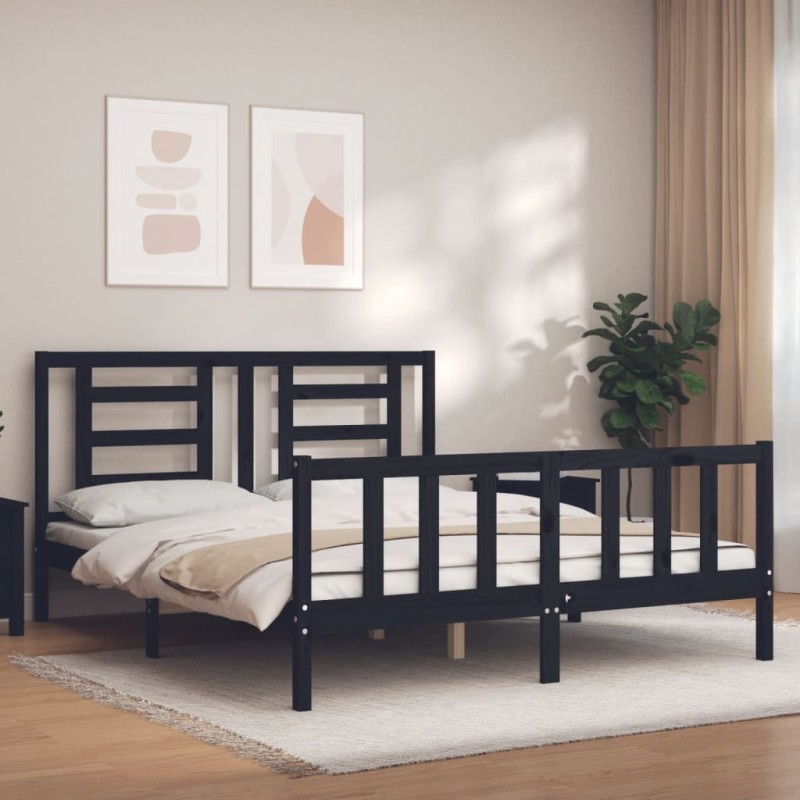 vidaXL Massivholzbett mit Kopfteil Schwarz 160x200 cm vidaXL Massivholzbett mit Kopfteil Schwarz 160x200 cm