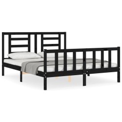 vidaXL Massivholzbett mit Kopfteil Schwarz 160x200 cm