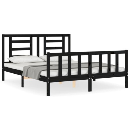 vidaXL Massivholzbett mit Kopfteil Schwarz 160x200 cm