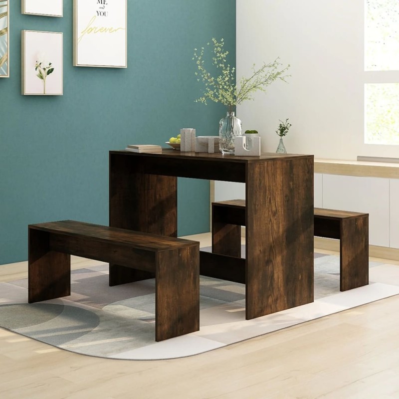 vidaXL 3-tlg. Essgruppe Räuchereiche Holzwerkstoff vidaXL 3-tlg. Essgruppe Räuchereiche Holzwerkstoff