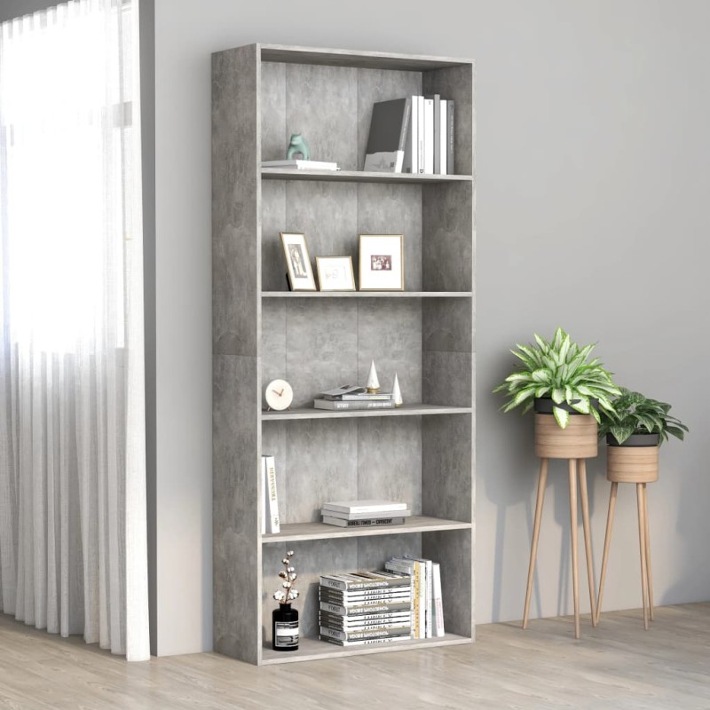 vidaXL Bücherregal 5 Fächer Betongrau 80x30x189 cm Holzwerkstoff vidaXL Bücherregal 5 Fächer Betongrau 80x30x189 cm Holzwerkstoff