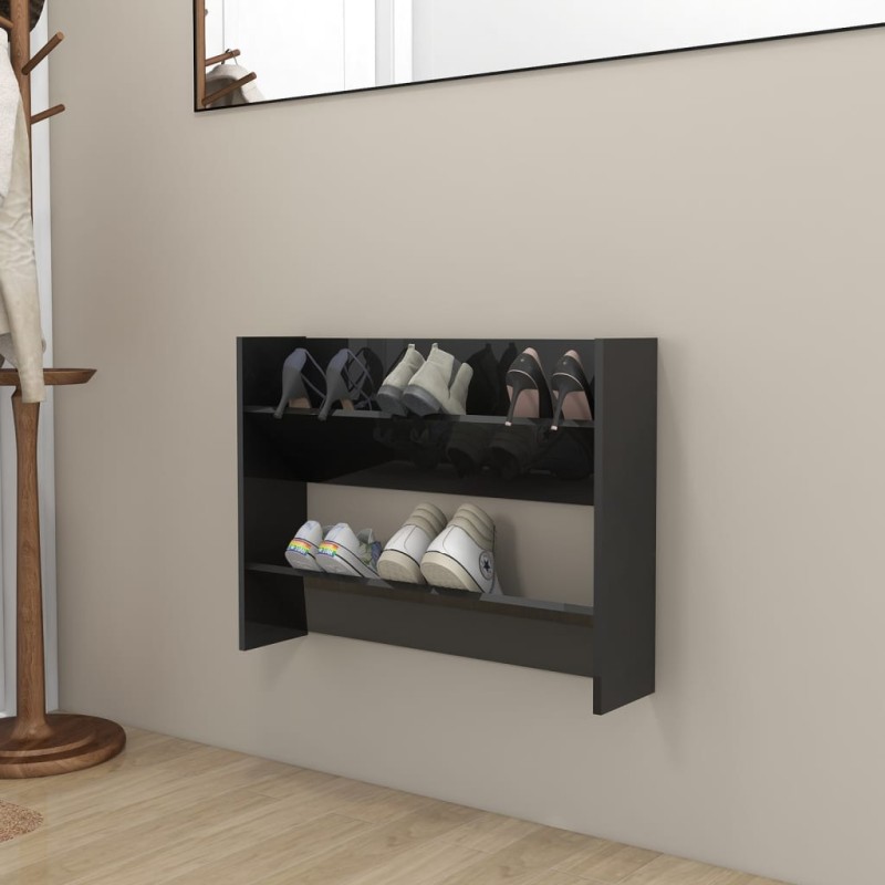 Wand-Schuhschrank Hochglanz-Schwarz 80x18x60 cm Holzwerkstoff Wand-Schuhschrank Hochglanz-Schwarz 80x18x60 cm Holzwerkstoff