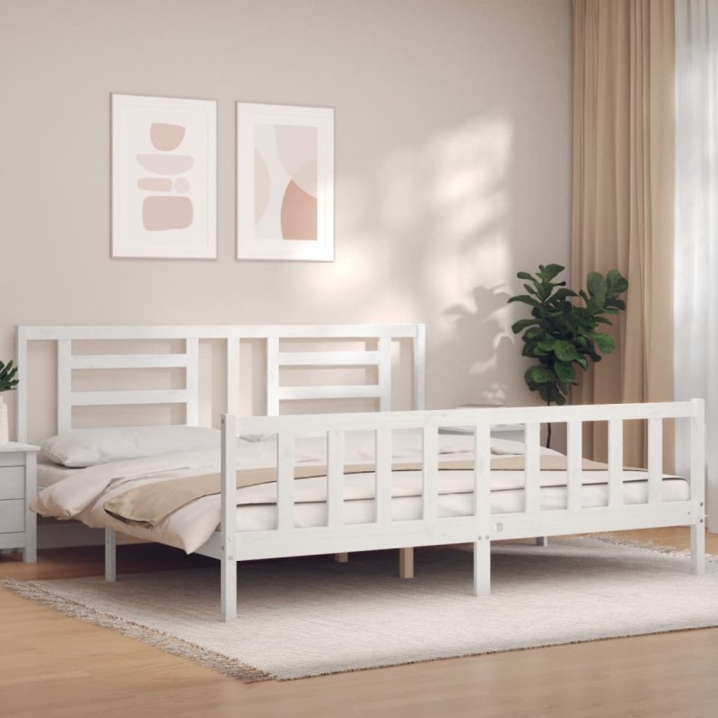 vidaXL Massivholzbett mit Kopfteil Weiß vidaXL Massivholzbett mit Kopfteil Weiß