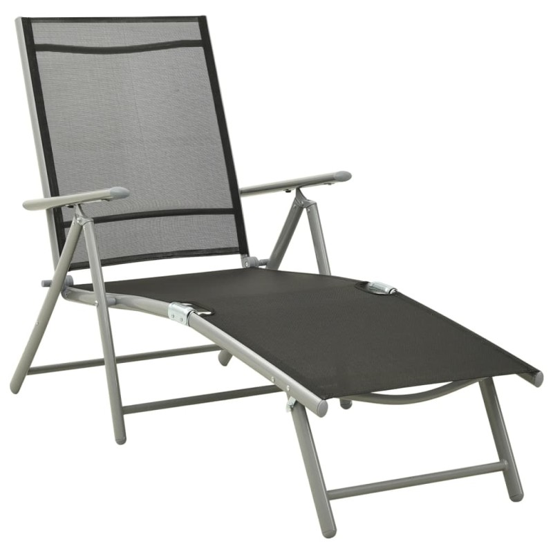 Klappbare Sonnenliege Textilene und Aluminium Schwarz Silbern Klappbare Sonnenliege Textilene und Aluminium Schwarz Silbern