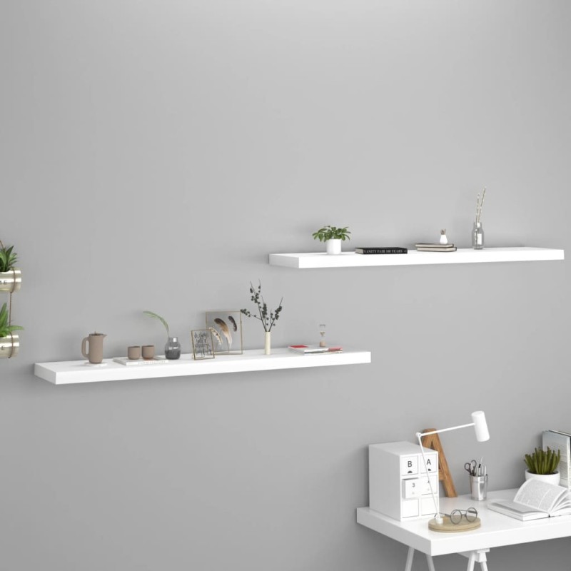 Schwebende Wandregale 2 Stk. Weiß 120x23,5x3,8 cm MDF Schwebende Wandregale 2 Stk. Weiß 120x23,5x3,8 cm MDF