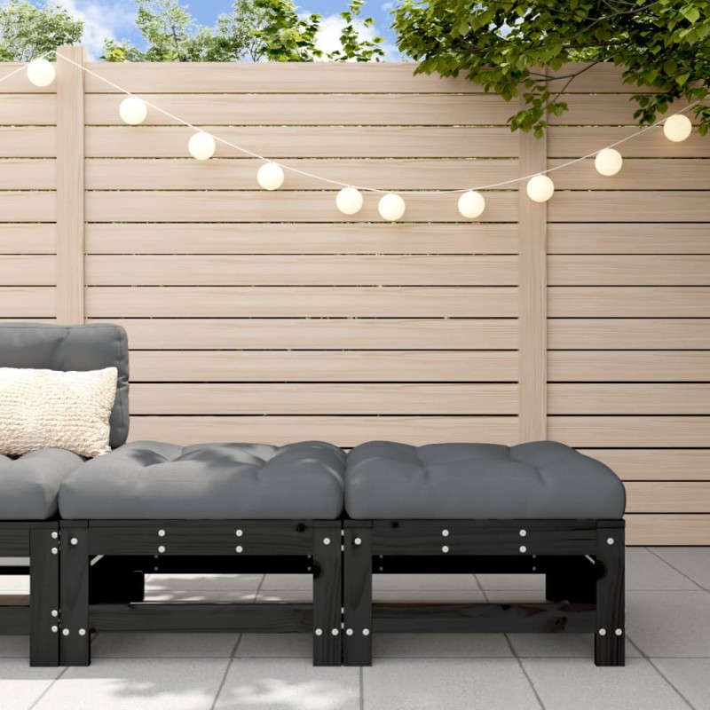Gartenhocker mit Kissen 2 Stk. Schwarz Massivholz Kiefer Gartenhocker mit Kissen 2 Stk. Schwarz Massivholz Kiefer