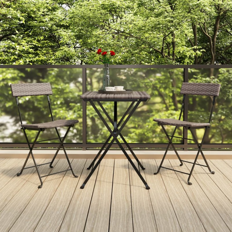 Bistrostühle 2 Stk. Klappbar Grau Poly Rattan und Stahl Bistrostühle 2 Stk. Klappbar Grau Poly Rattan und Stahl