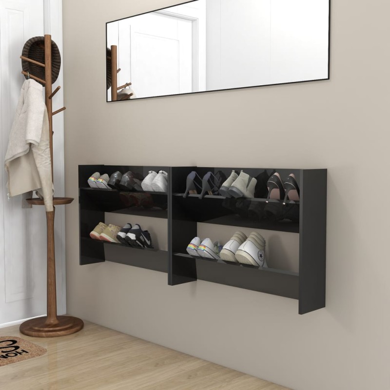 Wand-Schuhschränke 2 Stk. Hochglanz-Schwarz 80x18x60cm Wand-Schuhschränke 2 Stk. Hochglanz-Schwarz 80x18x60cm