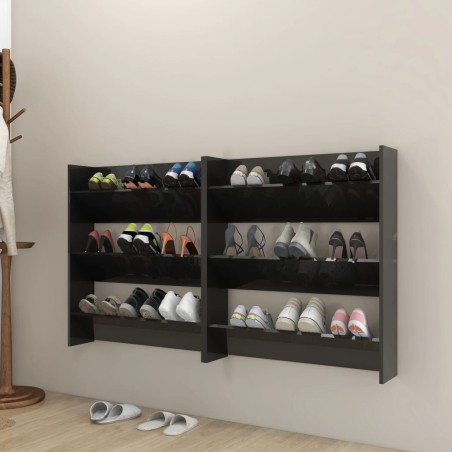 vidaXL Wand-Schuhschränke 2 Stk. Hochglanz-Schwarz 80x18x90cm