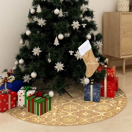 vidaXL Luxus-Weihnachtsbaumdecke mit Socke Gelb 90 cm Stoff