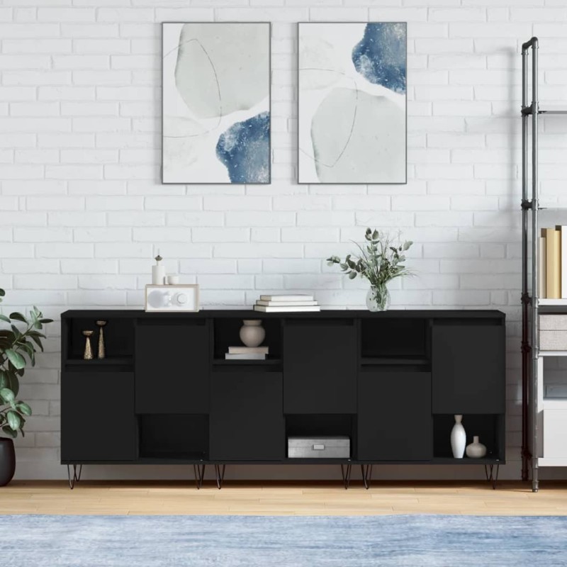 Sideboards 3 Stk. Schwarz Holzwerkstoff Sideboards 3 Stk. Schwarz Holzwerkstoff