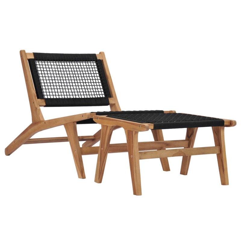 Sonnenliege mit Fußablage Massivholz Teak und Seil Sonnenliege mit Fußablage Massivholz Teak und Seil