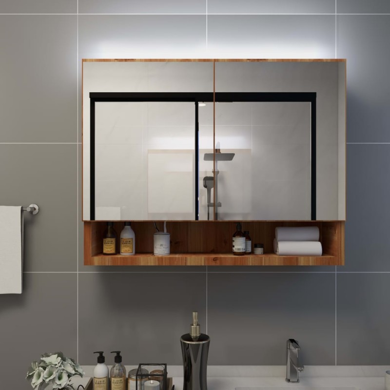 vidaXL LED-Spiegelschrank fürs Bad Eiche 80x15x60 cm MDF vidaXL LED-Spiegelschrank fürs Bad Eiche 80x15x60 cm MDF