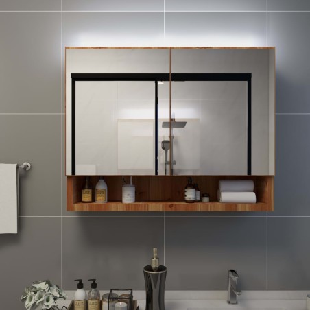 vidaXL LED-Spiegelschrank fürs Bad Eiche 80x15x60 cm MDF