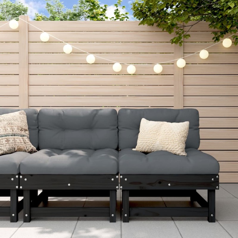 vidaXL Mittelsofas mit Kissen 2 Stk. Schwarz Massivholz Kiefer vidaXL Mittelsofas mit Kissen 2 Stk. Schwarz Massivholz Kiefer