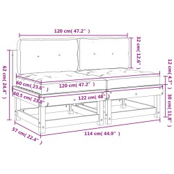 vidaXL Mittelsofas mit Kissen 2 Stk. Schwarz Massivholz Kiefer