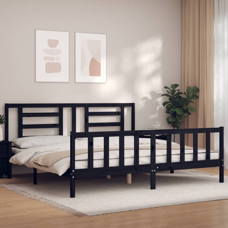 Massivholzbett mit Kopfteil Schwarz Massivholzbett mit Kopfteil Schwarz