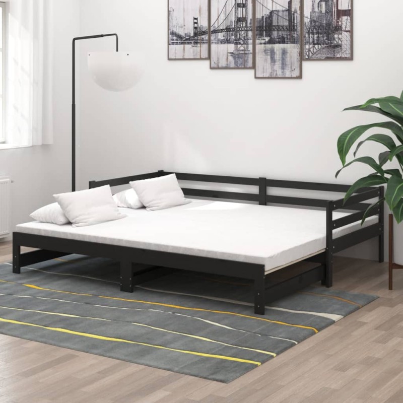 vidaXL Ausziehbares Tagesbett Schwarz Massivholz Kiefer 2x(90x200) cm vidaXL Ausziehbares Tagesbett Schwarz Massivholz Kiefer 2x(90x200) cm