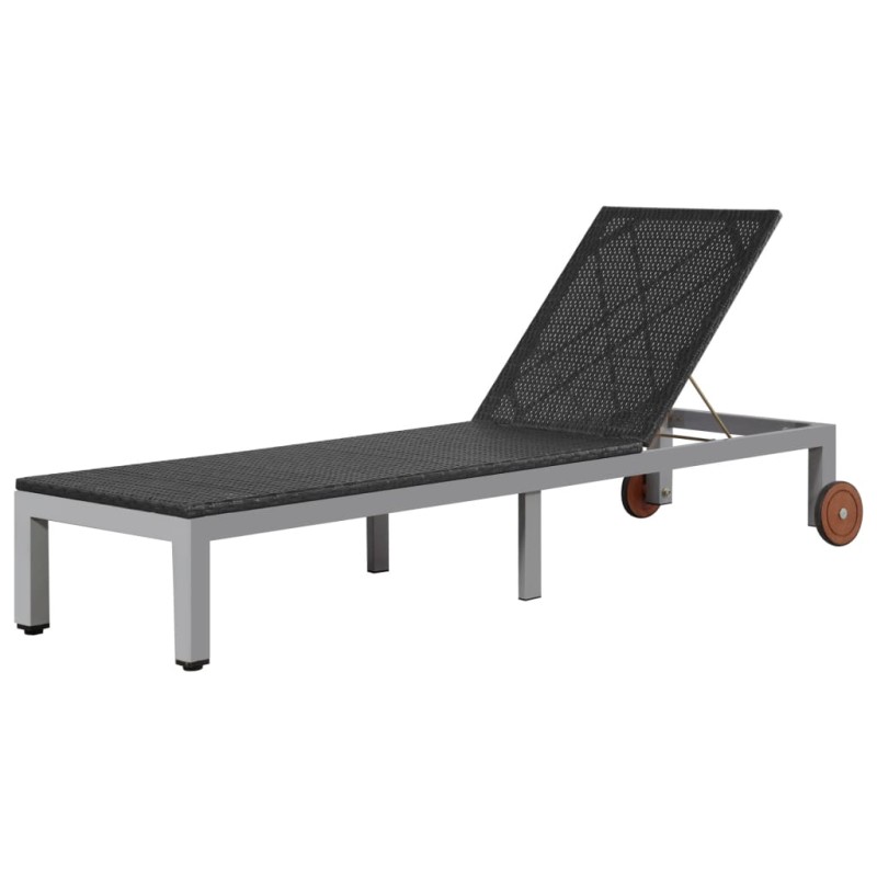 Sonnenliege mit Rollen Poly Rattan Schwarz Sonnenliege mit Rollen Poly Rattan Schwarz