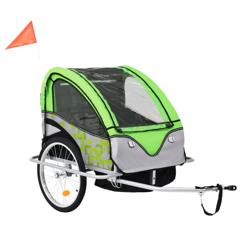 vidaXL 2-in-1 Fahrradanhänger und Kinderwagen Grün und Grau vidaXL 2-in-1 Fahrradanhänger und Kinderwagen Grün und Grau