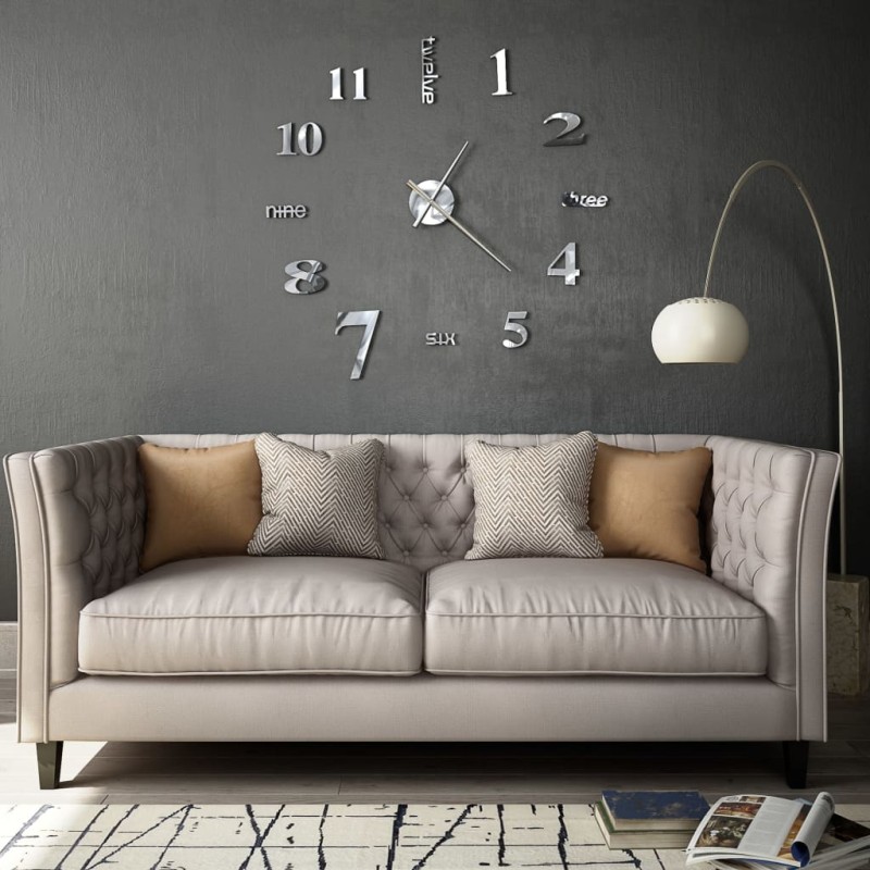 3D-Wanduhr Modernes Design 100 cm XXL Silbern 3D-Wanduhr Modernes Design 100 cm XXL Silbern