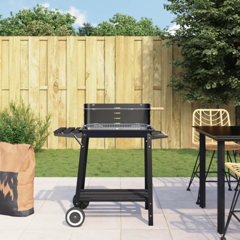 Holzkohlegrill mit Rädern Schwarz Stahl Holzkohlegrill mit Rädern Schwarz Stahl