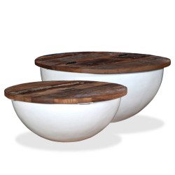 vidaXL Couchtisch-Set 2tlg. Altholz Massiv Weiß Schüsselform