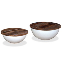 vidaXL Couchtisch-Set 2tlg. Altholz Massiv Weiß Schüsselform