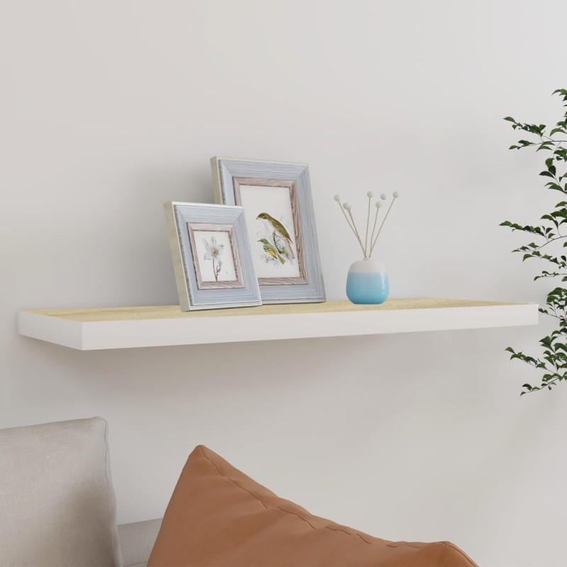 Schweberegal Eiche und Weiß 80x23,5x3,8 cm MDF Schweberegal Eiche und Weiß 80x23,5x3,8 cm MDF