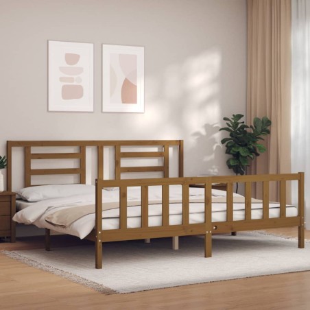 vidaXL Massivholzbett mit Kopfteil Honigbraun 200x200 cm