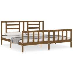 vidaXL Massivholzbett mit Kopfteil Honigbraun 200x200 cm