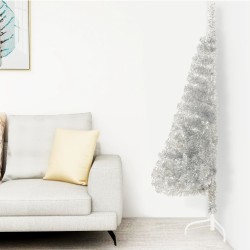 Künstlicher Halb-Weihnachtsbaum mit Ständer Silbern 150 cm PVC