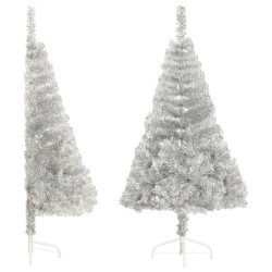 Künstlicher Halb-Weihnachtsbaum mit Ständer Silbern 150 cm PVC