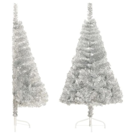 Künstlicher Halb-Weihnachtsbaum mit Ständer Silbern 150 cm PVC