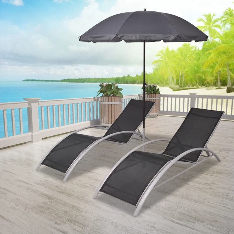 vidaXL Sonnenliegen mit Schirm Aluminium Schwarz vidaXL Sonnenliegen mit Schirm Aluminium Schwarz