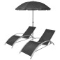 vidaXL Sonnenliegen mit Schirm Aluminium Schwarz vidaXL Sonnenliegen mit Schirm Aluminium Schwarz