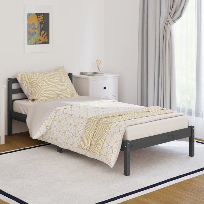 vidaXL Massivholzbett Kiefer 90x200 cm Grau vidaXL Massivholzbett Kiefer 90x200 cm Grau