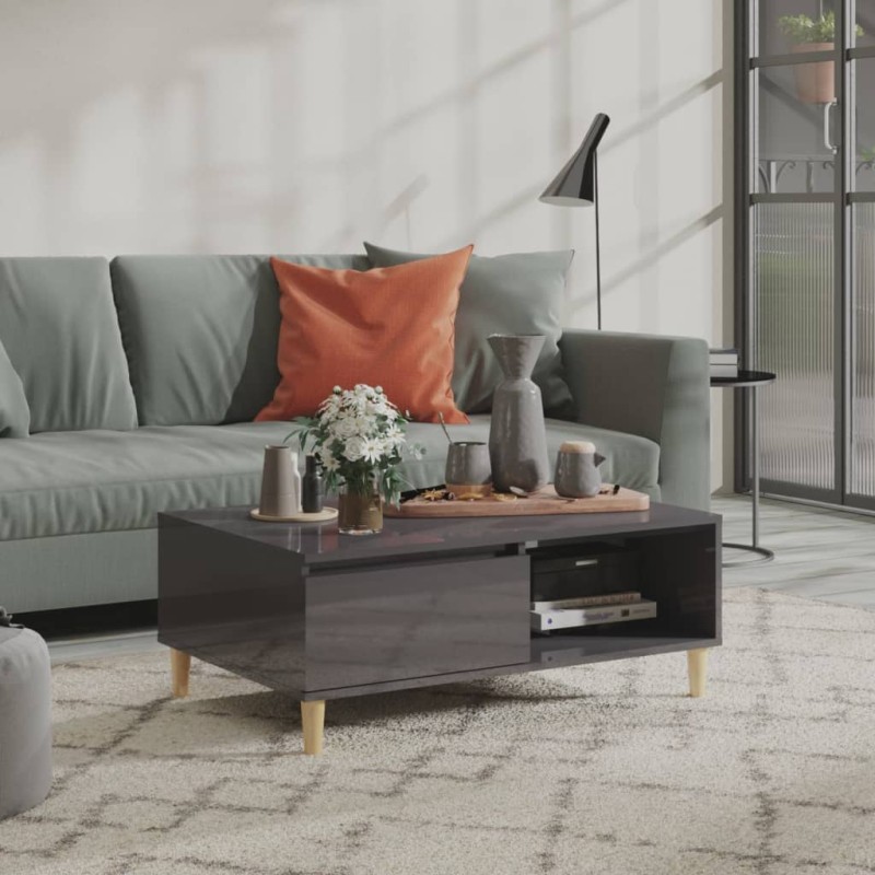 vidaXL Couchtisch Hochglanz-Grau 90x60x35 cm Holzwerkstoff vidaXL Couchtisch Hochglanz-Grau 90x60x35 cm Holzwerkstoff