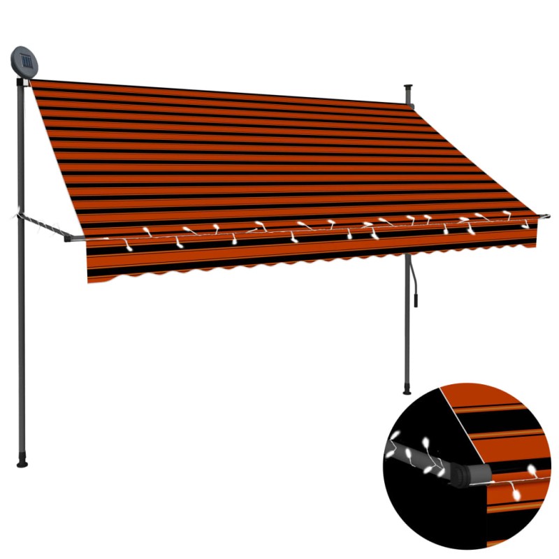 Einziehbare Markise Handbetrieben mit LED 250 cm Orange Braun Einziehbare Markise Handbetrieben mit LED 250 cm Orange Braun