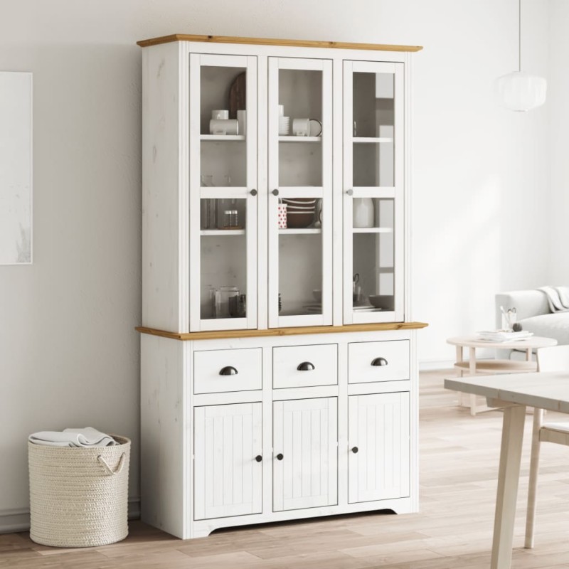 Highboard BODO Weiß Braun 115,5x43x200,5 cm Massivholz Kiefer Highboard BODO Weiß Braun 115,5x43x200,5 cm Massivholz Kiefer