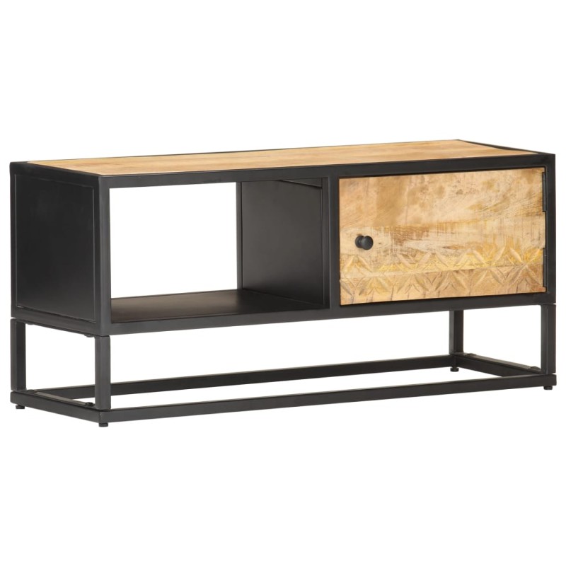 TV-Schrank mit Geschnitzter Tür 90x30x40 cm Raues Mangoholz TV-Schrank mit Geschnitzter Tür 90x30x40 cm Raues Mangoholz