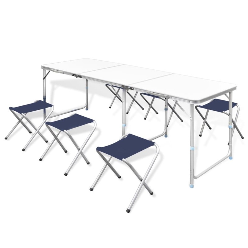 Klappbarer Campingtisch mit 4 Hocker Höhenverstellbar 180x60 cm Klappbarer Campingtisch mit 4 Hocker Höhenverstellbar 180x60 cm