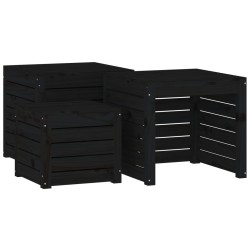 3-tlg. Gartenbox-Set Schwarz Massivholz Kiefer
