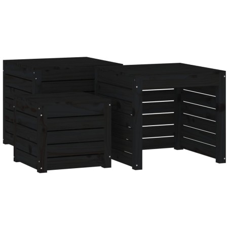 3-tlg. Gartenbox-Set Schwarz Massivholz Kiefer