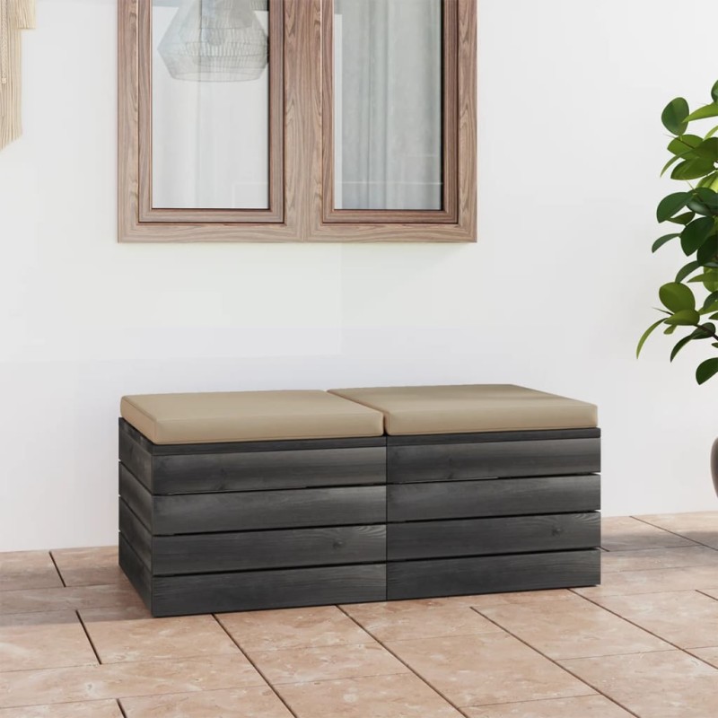 vidaXL Garten-Paletten-Hocker 2 Stk. mit Kissen Kiefer Massivholz vidaXL Garten-Paletten-Hocker 2 Stk. mit Kissen Kiefer Massivholz