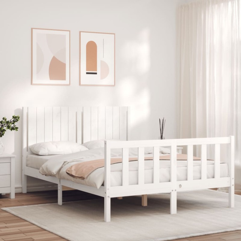vidaXL Massivholzbett mit Kopfteil Weiß 140x190 cm vidaXL Massivholzbett mit Kopfteil Weiß 140x190 cm