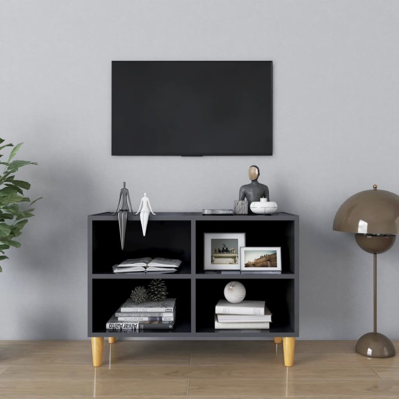 TV-Schrank mit Massivholz-Beinen Hochglanz-Grau 69,5x30x50 cm TV-Schrank mit Massivholz-Beinen Hochglanz-Grau 69,5x30x50 cm